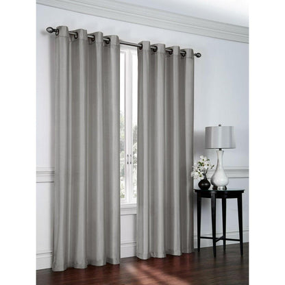 Set of 2 Silver Faux Silk Grommet Top Curtains - Elevate Your Space with 84 Inches of Window Elegance