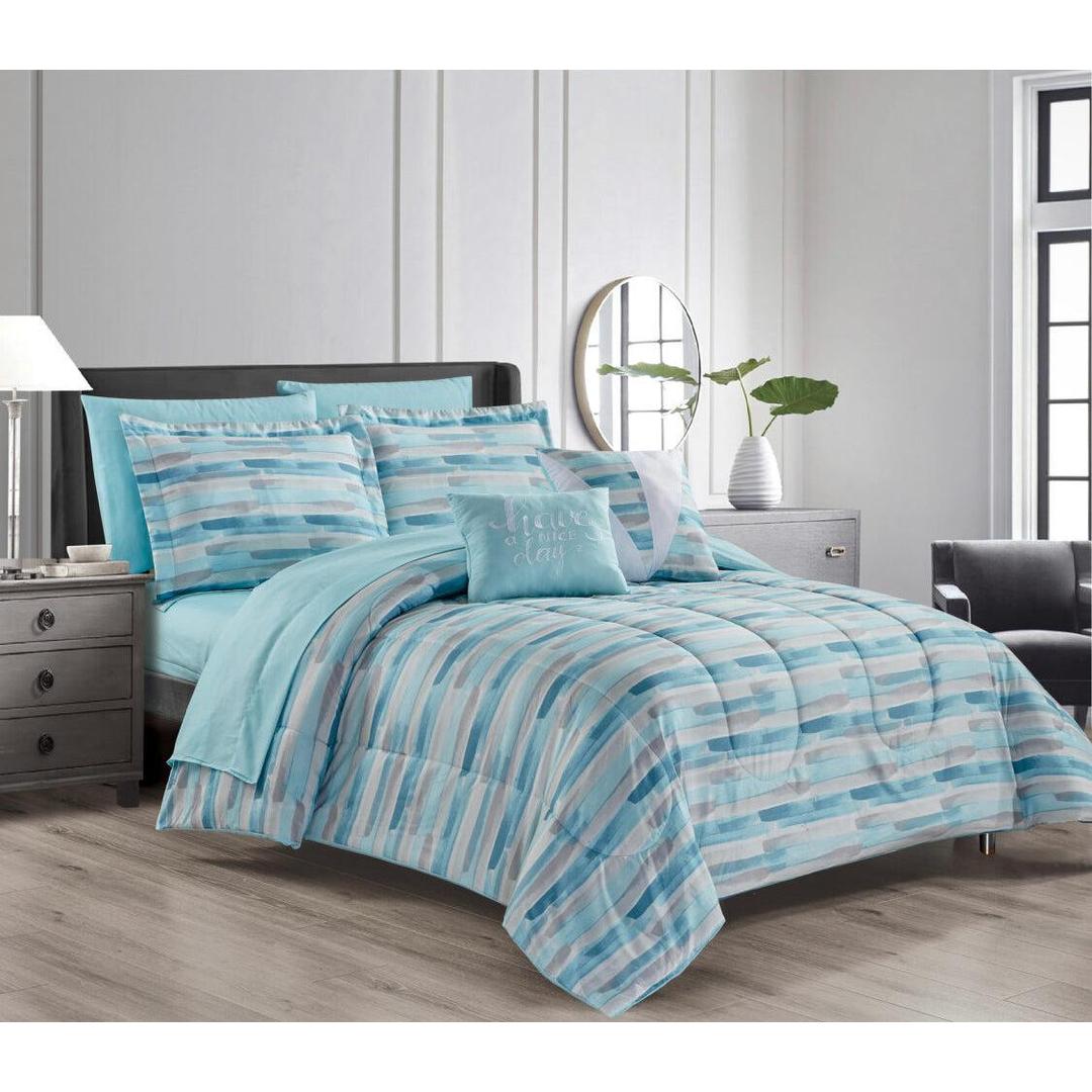 Compass Comforter Set Modern Printed Design, All Season Down Alternative Cozy Bedding with Matching Shams, Decorative Pillows, Queen Size, Grey 9 Piece