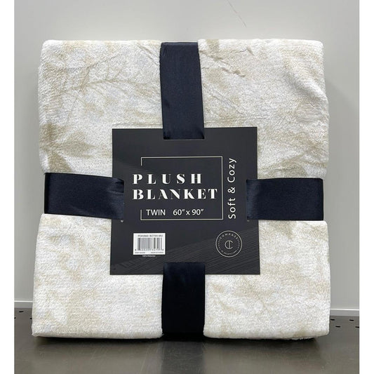 Elegant Comfort Velvet Touch Ultra Plush Beige and White Fleece Throw/Blanket - 60 x 90 Inches