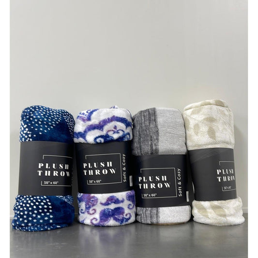 Elegant Comfort Velvet Touch Ultra Plush Assorted Fleece Throw Blankets  - 50 x 60 Inches