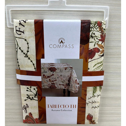 Compass Autumn Leaves Fall Printed Tablecloth, Holiday Table Cover for elevating Every Meal with an elegant rectangular design