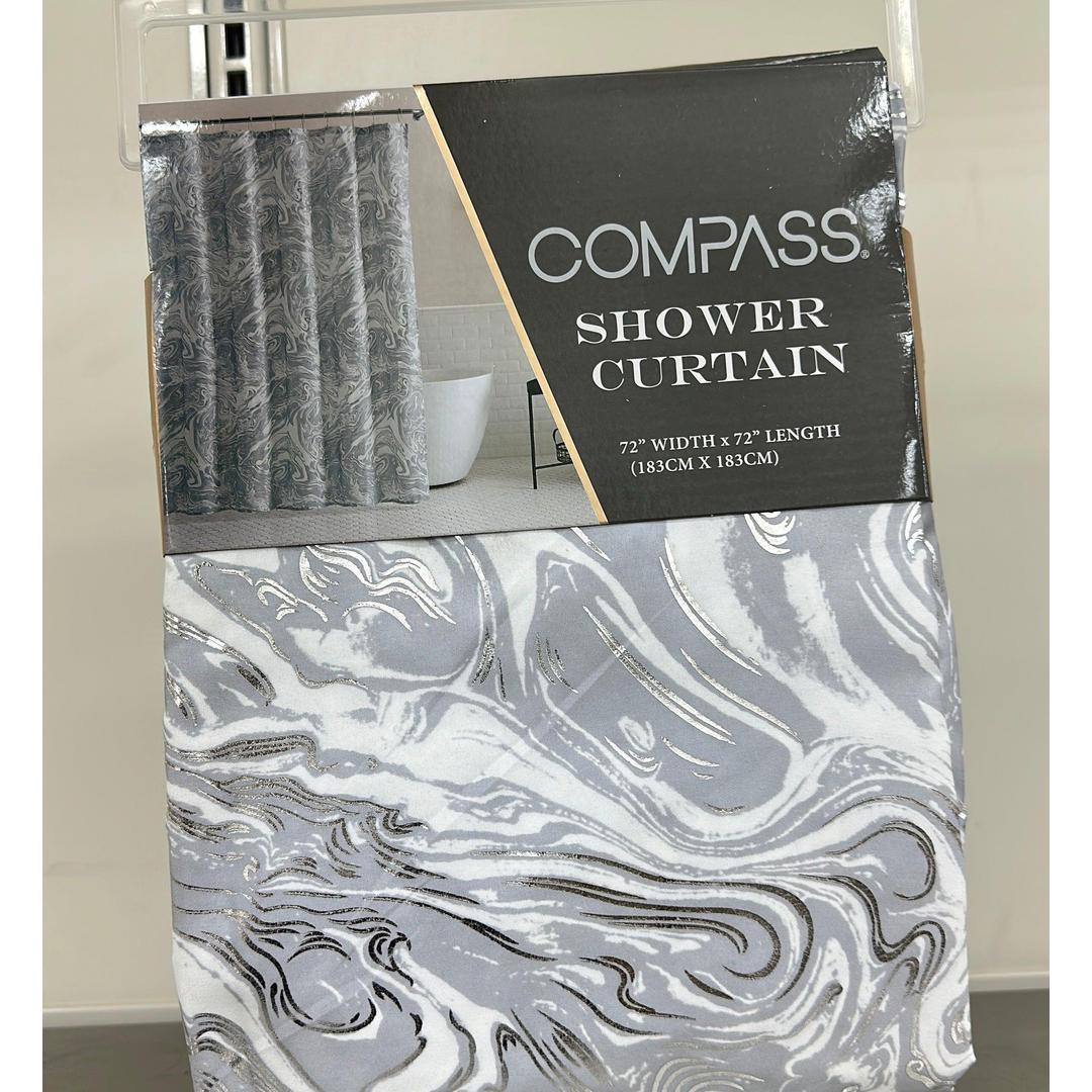 COMPASS Waterproof Shower Curtain with Grey Abstract pattern (183CM X 183CM)