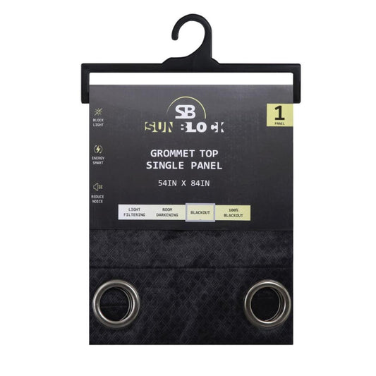 SUNBLOCK Grommet Top Curtains for Bedroom, Single Panel, 54" x 84", Black