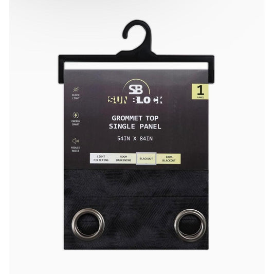 SUNBLOCK Grommet Top Curtains for Bedroom, Single Panel, 54" x 84", Black