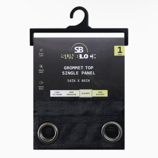 SUNBLOCK Grommet Top Curtains for Bedroom, Single Panel, 54" x 84", Black