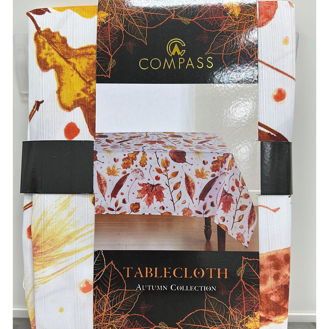 Compass Autumn Leaves Fall Printed Tablecloth, Holiday Table Cover for elevating Every Meal with an elegant rectangular design