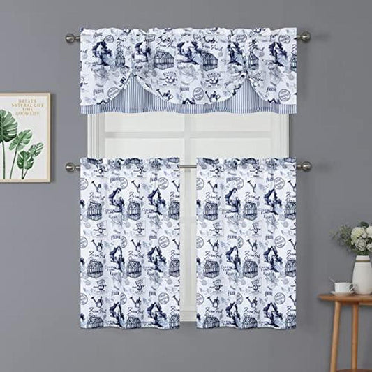 Regal Home Collections Rooster Toile Kitchen Curtains 3-Piece Set - Printed Curtains for Kitchen Windows - Half Curtain Panels and Valance (54" X 36",