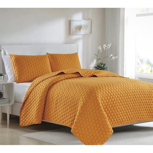 Twin Size Compass Quilt With Set Matching Pillow Shams, Lightweight Bedspread with Embossed Design, Quilted Coverlet - All-Season Bedding Basics, Mustard Yellow