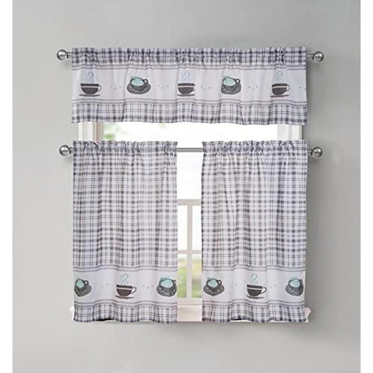 Regal Home Collections Coffee Plaid Kitchen Curtains 3-Piece Set - Curtains for Kitchen Windows - Half Curtain Panels and 56" X 15" Valance (56" X 36"