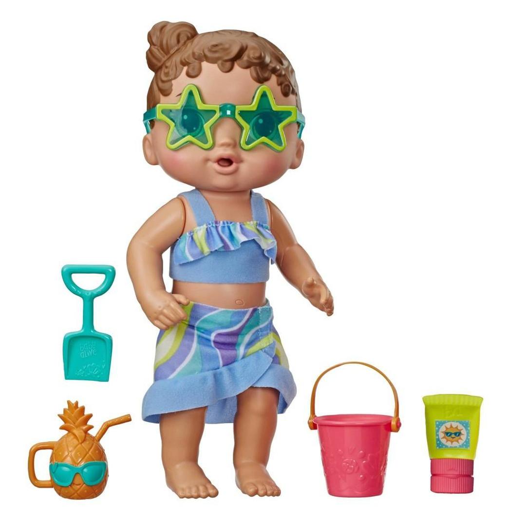 Baby Alive Sun 'n Sand Baby Brown Hair Doll with Beach Outfit and 5 Accessories