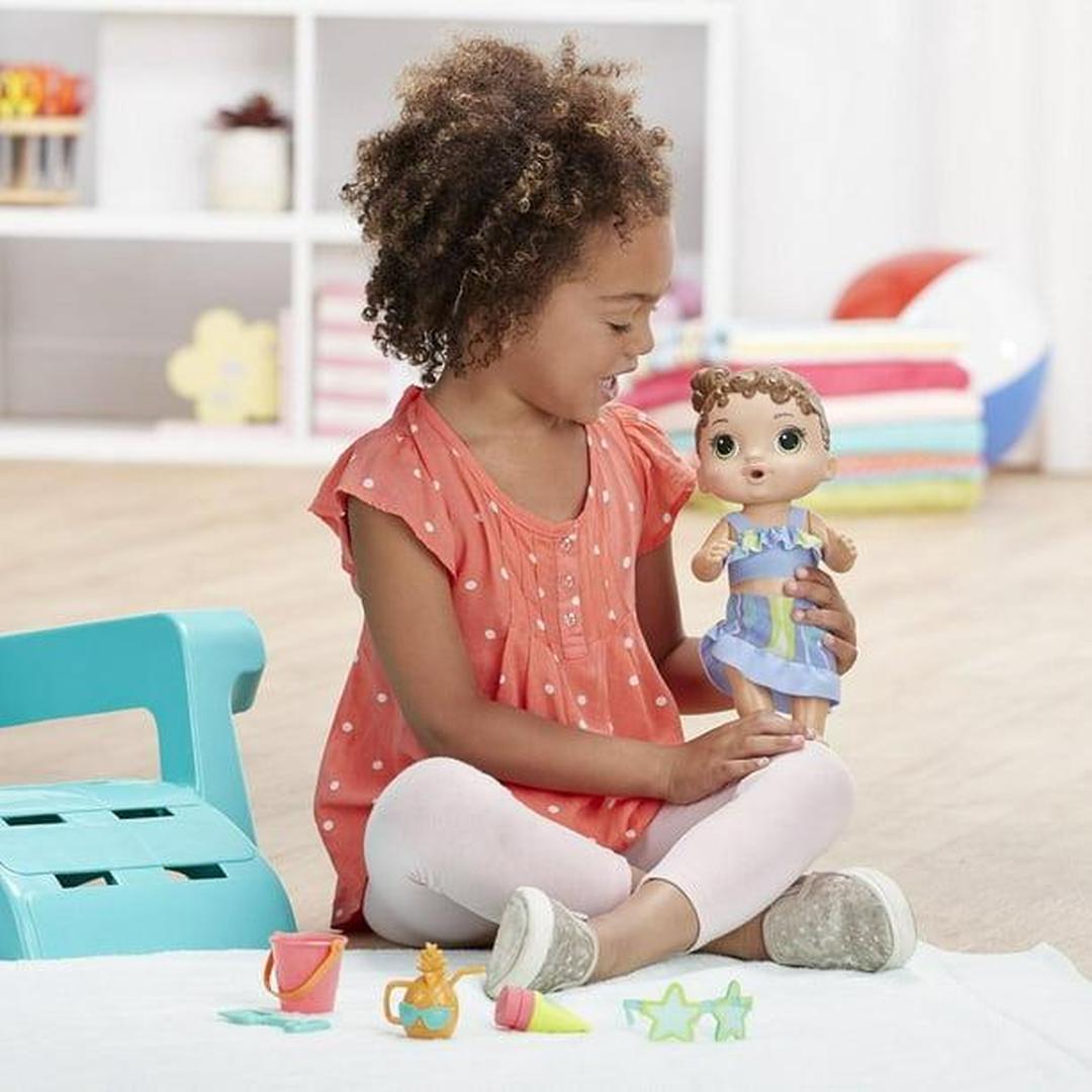 Baby Alive Sun 'n Sand Baby Brown Hair Doll with Beach Outfit and 5 Accessories