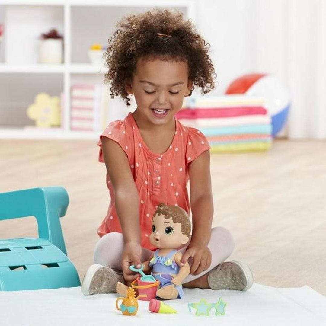Baby Alive Sun 'n Sand Baby Brown Hair Doll with Beach Outfit and 5 Accessories