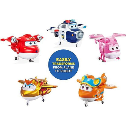 Super Wings 5" Transforming Toys 5-Pack, Supercharged Jett, Supercharged Paul, Supercharged Dizzy, Golden Boy & Sunny Airplane Toys Action Figures, Preschool Toy Plane for 3 4 5 Year Old Kids