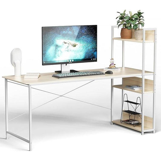 Computer Desk with Bookshelves & Storage | 4 Tiers - White