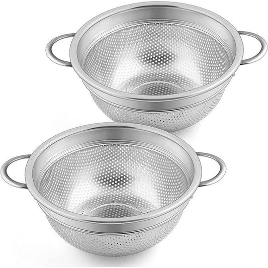 E-far 3qt Stainless Steel Micro-Perforated Colander Set of 2 for Pasta, Fruits - Dishwasher Safe