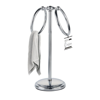 Bathroom Towel Holder Stand with 2 Hanging Rings - Chrome