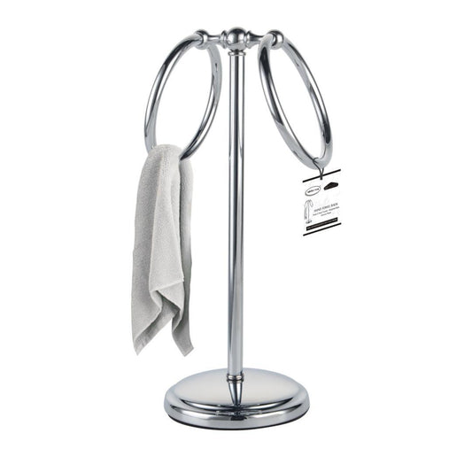 Bathroom Towel Holder Stand with 2 Hanging Rings - Chrome