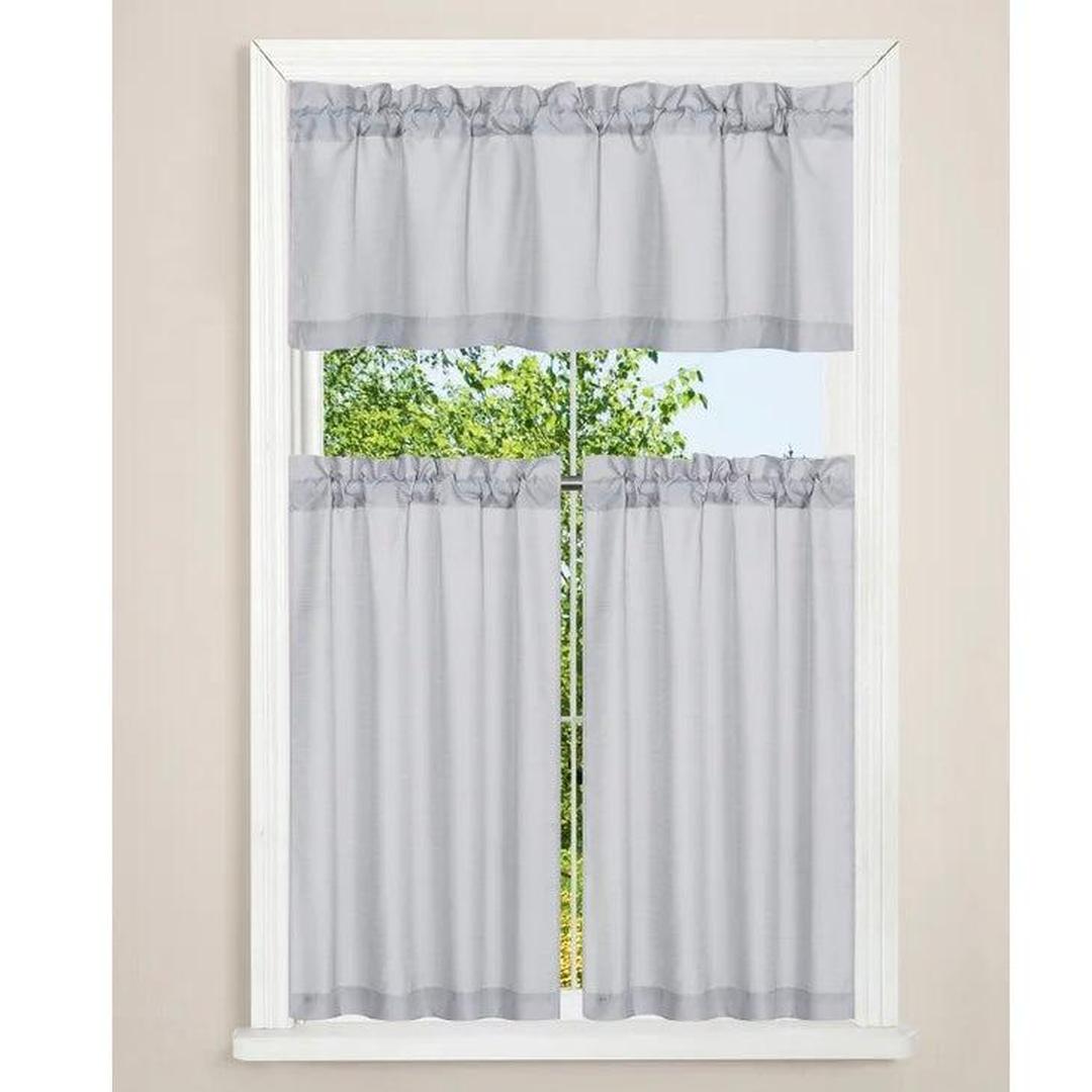 Stefanie 3pc Kitchen Curtain - Grey