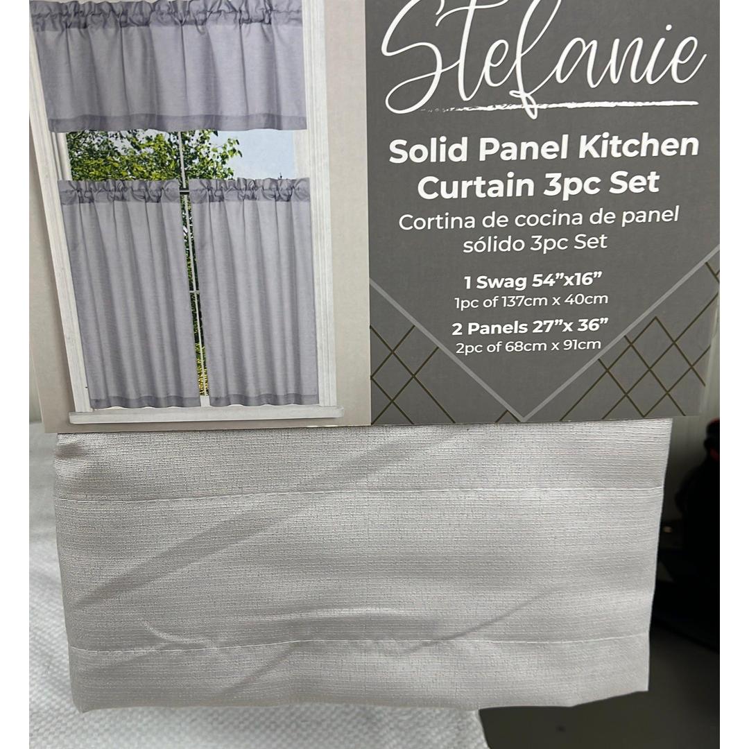 Stefanie 3pc Kitchen Curtain - Grey