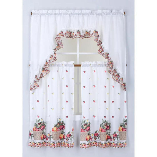 3PC Printed Kitchen Curtain Tiers and Swag Valance 36" Long Set - Basket