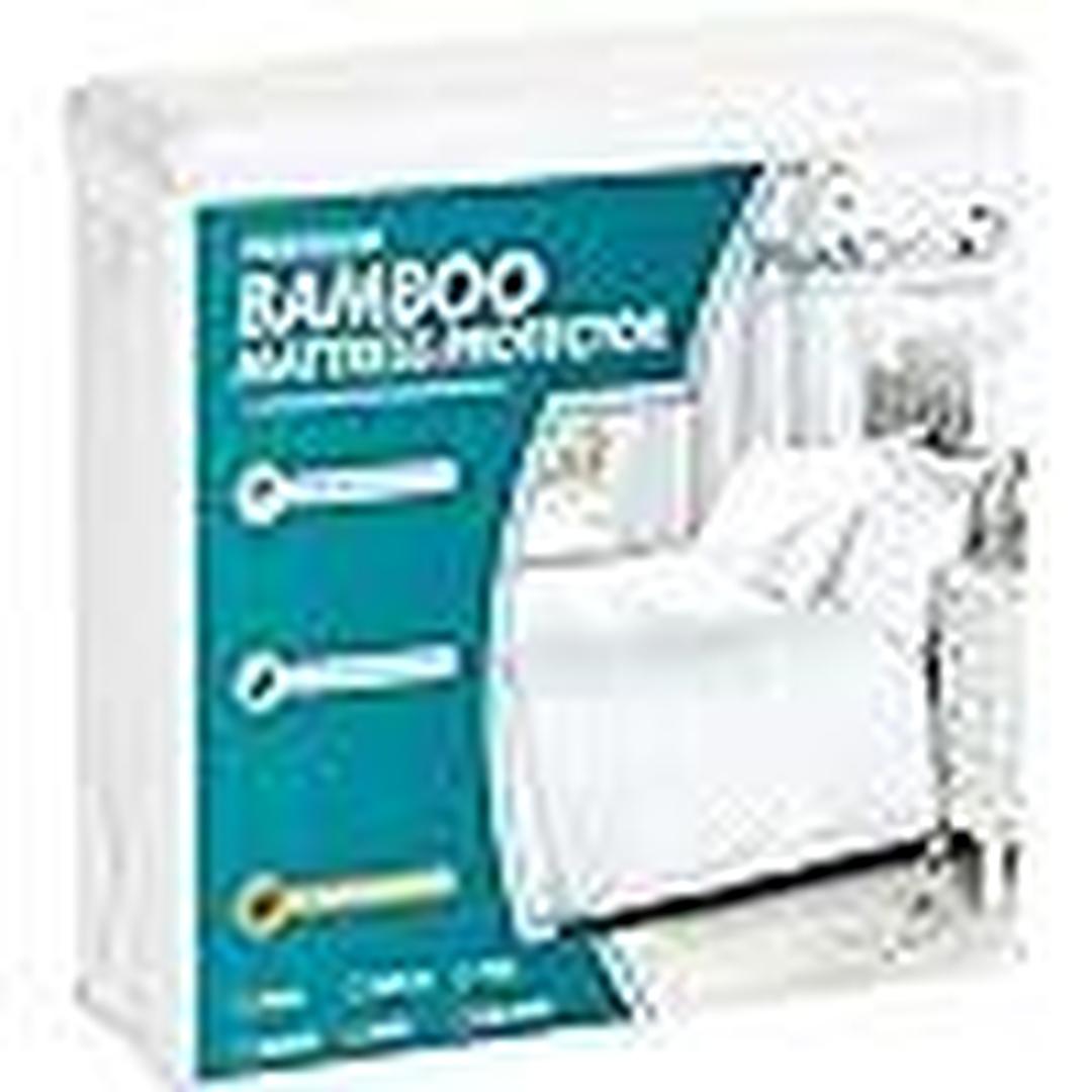 PlushDeluxe Premium Bamboo Mattress Protector – Twin Size protector, Waterproof, & Ultra Soft Breathable Noiseless Washable Bed Mattress Cover for Comfort & Protection