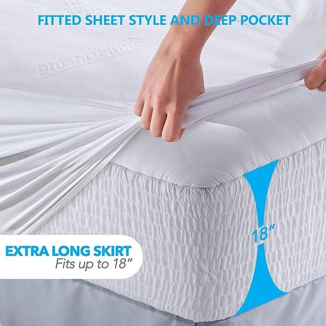 PlushDeluxe Premium Bamboo Mattress Protector – Twin Size protector, Waterproof, & Ultra Soft Breathable Noiseless Washable Bed Mattress Cover for Comfort & Protection