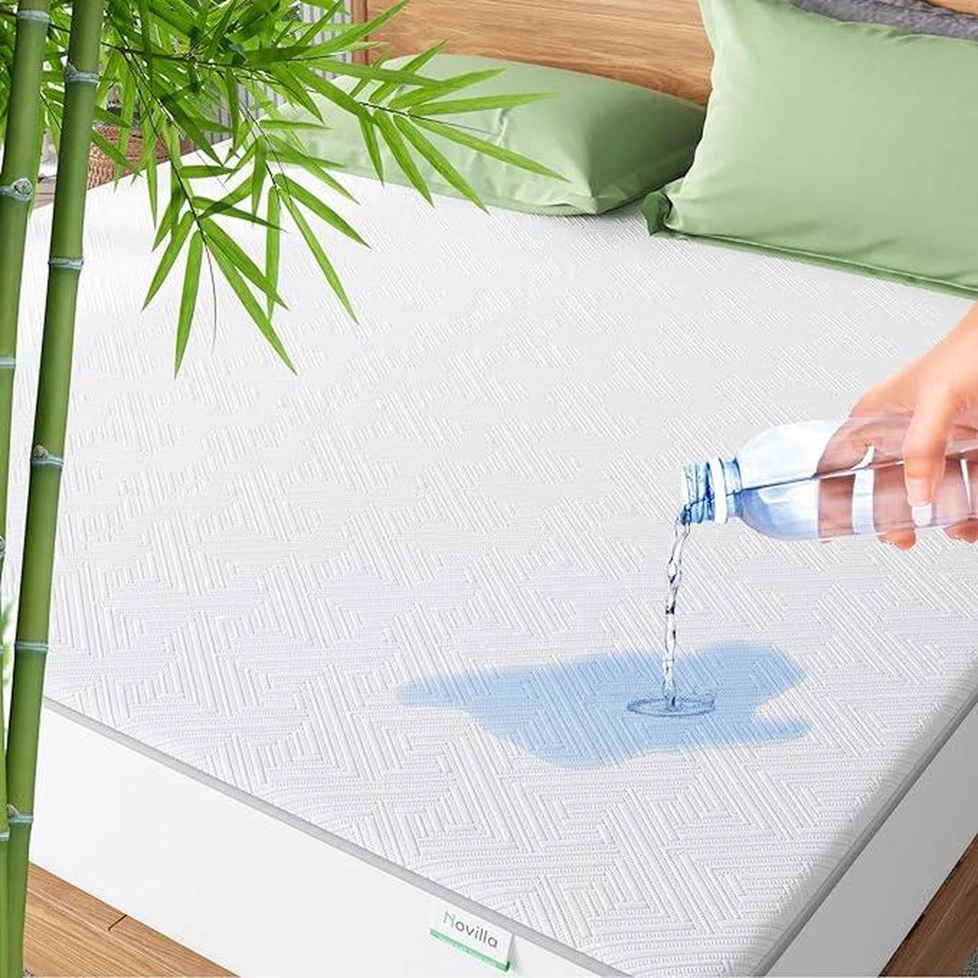 Bamboo Mattress Protector Queen Size Cooling Fitted Mattress Pad Cover Skid Resistant