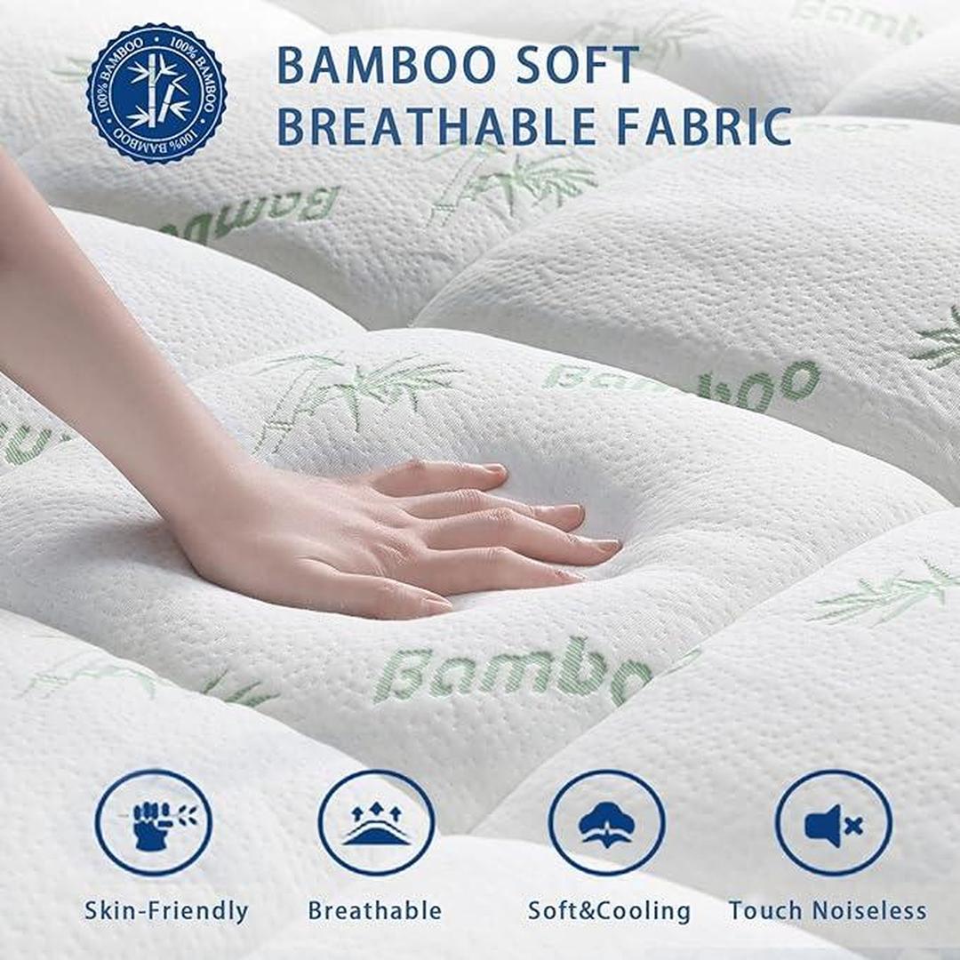 Bamboo Mattress Topper King Size, Cooling Extra Thick Breathable Mattress pad, Soft Quilted Fitted Mattress Cover