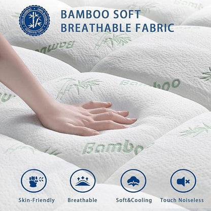 Bamboo Mattress Topper King Size, Cooling Extra Thick Breathable Mattress pad, Soft Quilted Fitted Mattress Cover