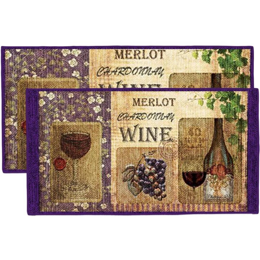 Bordeaux Wine 2pc Kitchen Rug Set 16x24 Rectangle and 20x34 Rectangle