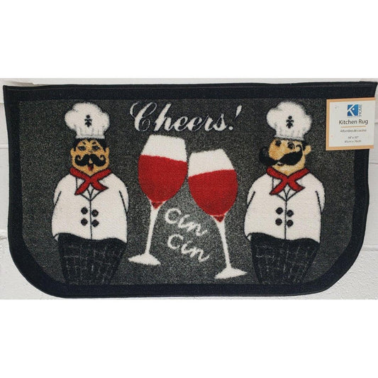 Chef & Cheers Kitchen Printed Rug (18"x30") - Stylish D-Shaped Design - Kashi Home