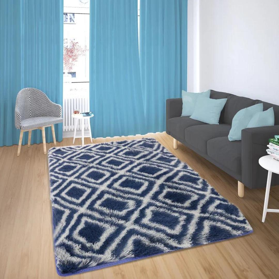 Rosa Printed PV Fur Rug | 5x7 Ft | Navy-White