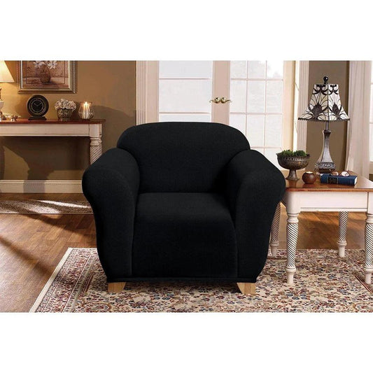 "Milan Jacquard Armchair Slipcover - Stylish Fitted Couch Cover with Soft Stretch Fabric and Non-Slip Design" BLACK