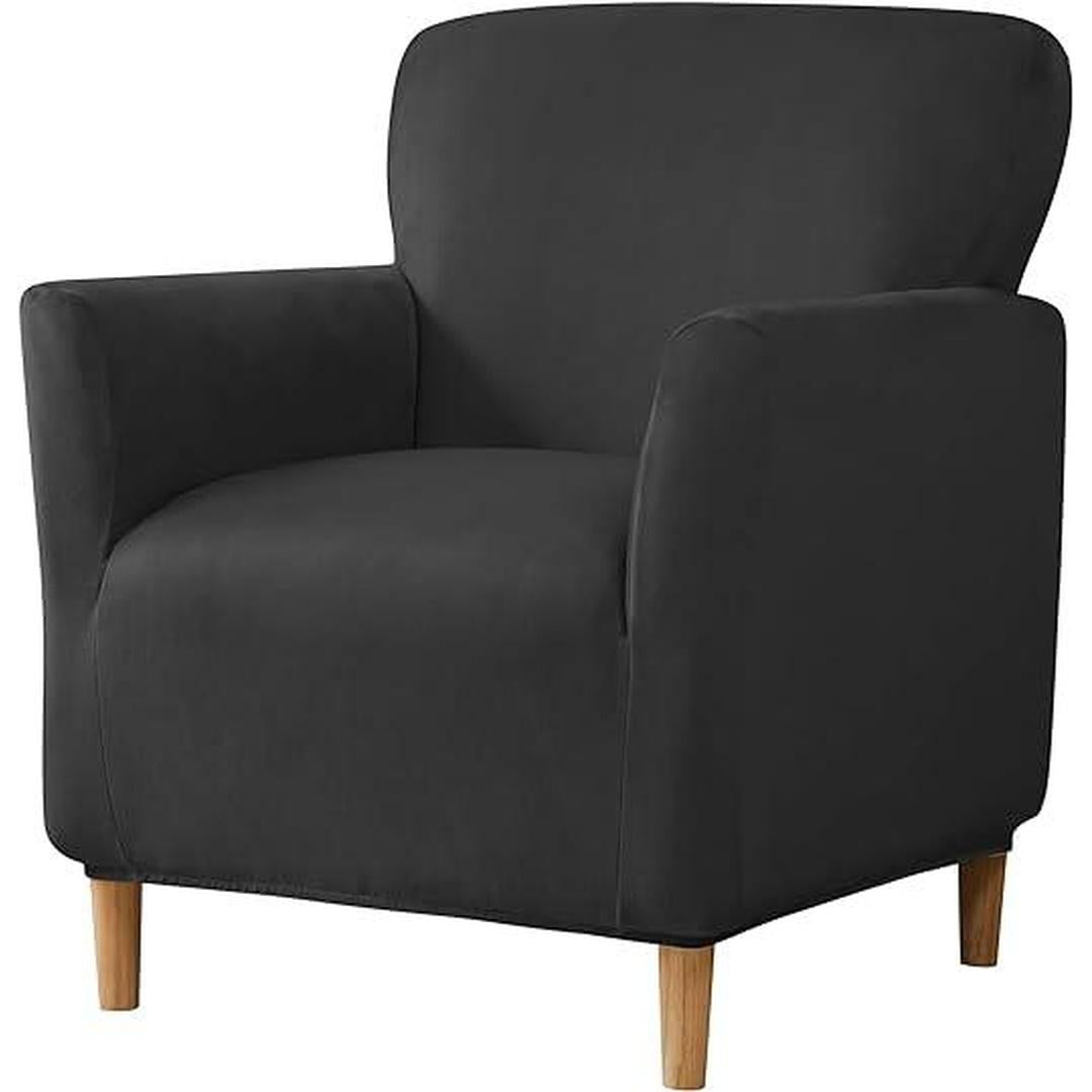 "Milan Jacquard Armchair Slipcover - Stylish Fitted Couch Cover with Soft Stretch Fabric and Non-Slip Design" BLACK