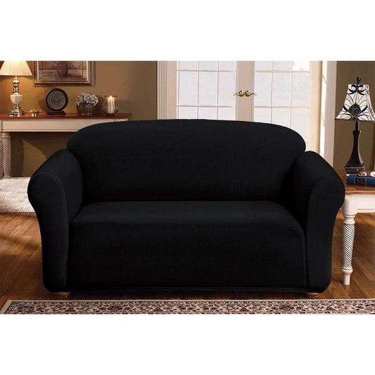 Milan Jacquard Loveseat Slipcover - Stylish Fitted Couch Cover with Soft Stretch Fabric and Non-Slip Design - BLACK