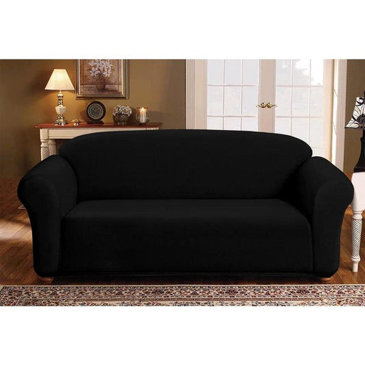 Milan Jacquard Sofa Slipcover - Stylish Fitted Couch Cover with Soft Stretch Fabric and Non-Slip Design - BLACK