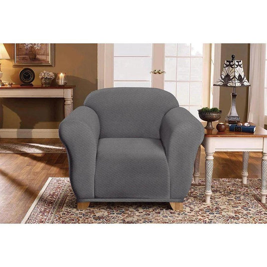 "Milan Jacquard Armchair Slipcover - Stylish Fitted Couch Cover with Soft Stretch Fabric and Non-Slip Design" Grey