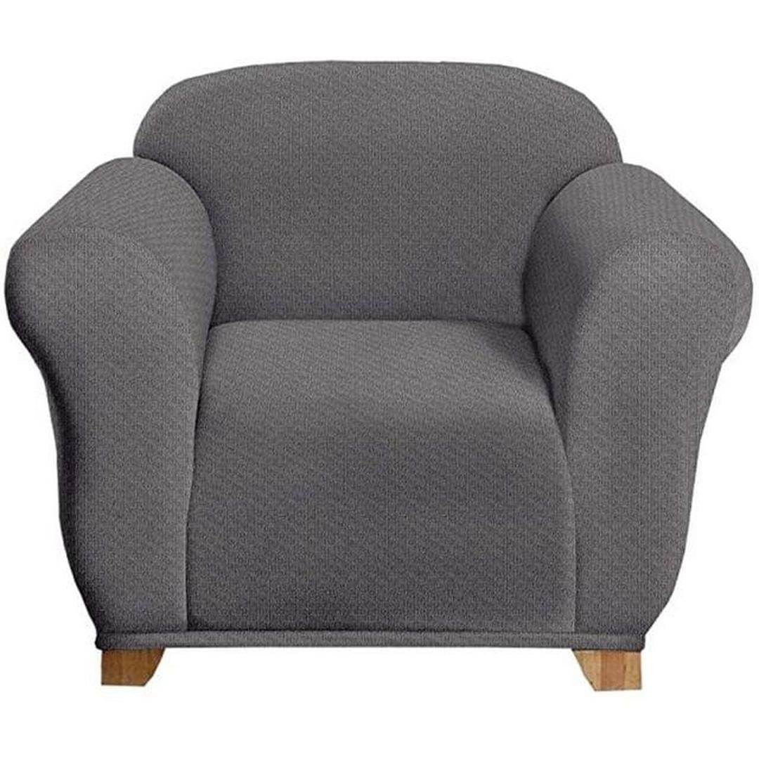 "Milan Jacquard Armchair Slipcover - Stylish Fitted Couch Cover with Soft Stretch Fabric and Non-Slip Design" Grey