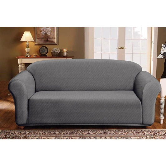 "Milan Jacquard Sofa Slipcover - Stylish Fitted Couch Cover with Soft Stretch Fabric and Non-Slip Design" GREY
