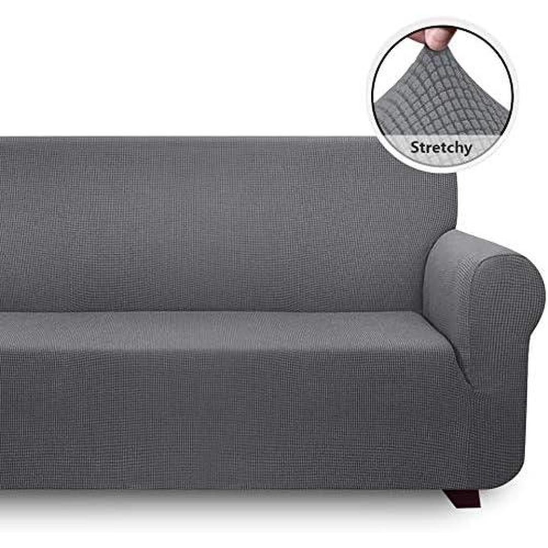 "Milan Jacquard Sofa Slipcover - Stylish Fitted Couch Cover with Soft Stretch Fabric and Non-Slip Design" GREY