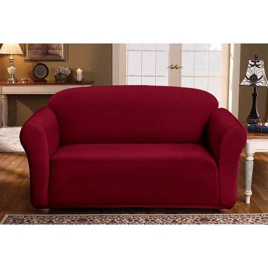 "Milan Jacquard Loveseat Slipcover - Stylish Fitted Couch Cover with Soft Stretch Fabric and Non-Slip Design" BURGUNDY