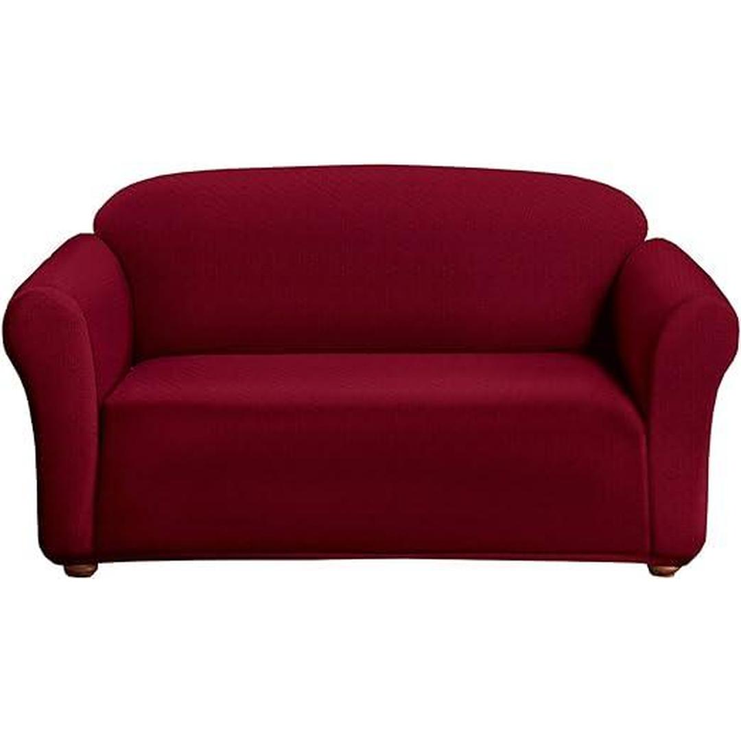 "Milan Jacquard Loveseat Slipcover - Stylish Fitted Couch Cover with Soft Stretch Fabric and Non-Slip Design" BURGUNDY