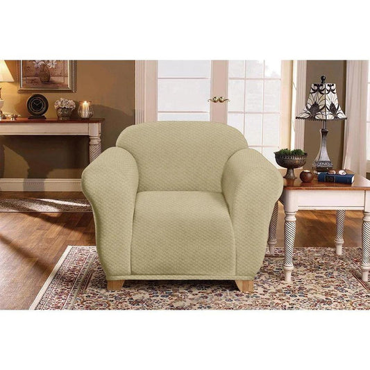 "Milan Jacquard Armchair Slipcover - Stylish Fitted Couch Cover with Soft Stretch Fabric and Non-Slip Design" SAND