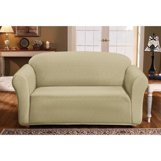 "Milan Jacquard Loveseat Slipcover - Stylish Fitted Couch Cover with Soft Stretch Fabric and Non-Slip Design" SAND