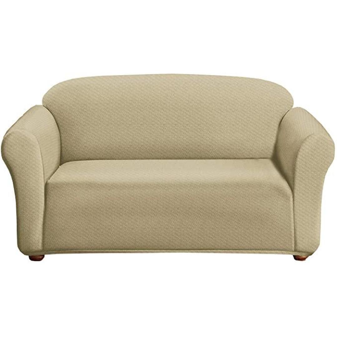 "Milan Jacquard Loveseat Slipcover - Stylish Fitted Couch Cover with Soft Stretch Fabric and Non-Slip Design" SAND