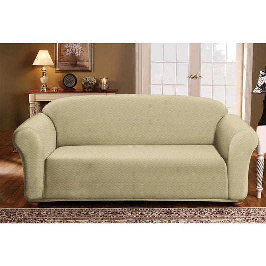 "Milan Jacquard Sofa Slipcover - Stylish Fitted Couch Cover with Soft Stretch Fabric and Non-Slip Design" SAND