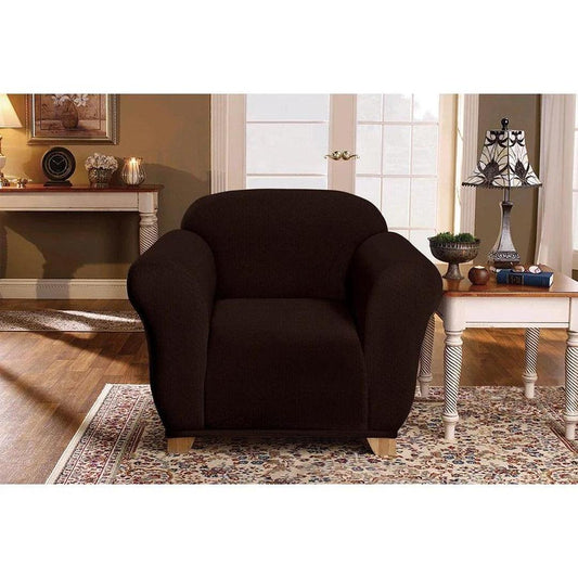 "Milan Jacquard Armchair Slipcover - Stylish Fitted Couch Cover with Soft Stretch Fabric and Non-Slip Design" CHOCOLATE