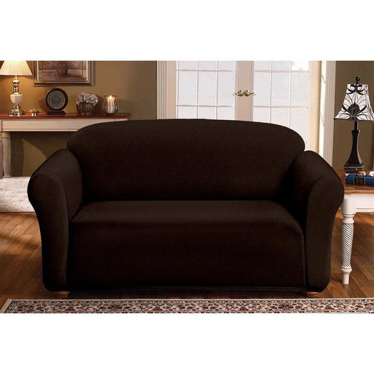 "Milan Jacquard Loveseat Slipcover - Stylish Fitted Couch Cover with Soft Stretch Fabric and Non-Slip Design" CHOCOLATE