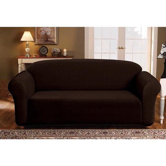 "Milan Jacquard Sofa Slipcover - Stylish Fitted Couch Cover with Soft Stretch Fabric and Non-Slip Design" CHOCOLATE