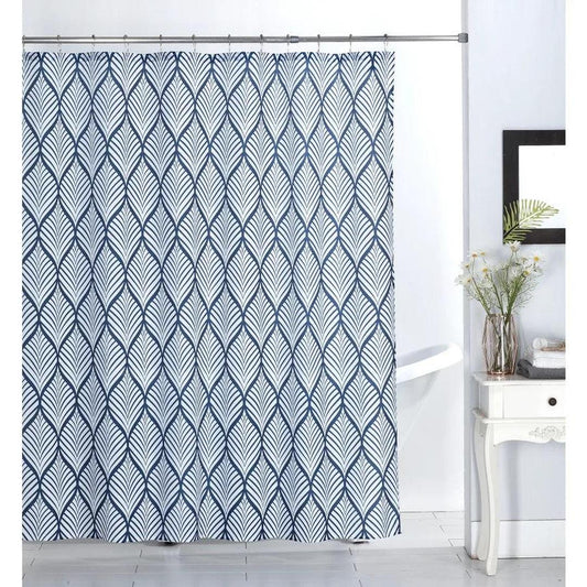Rowan Printed Canvas Shower Curtain Set with Roller Hooks - 13 Pcs